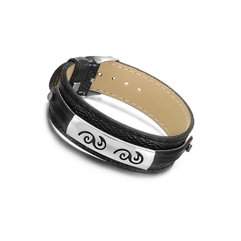 Bracelet Jonc En Cuir Titane Noir À Larges Variétés Bracelet Jonc En Cuir Titane Noir À Larges Variétés