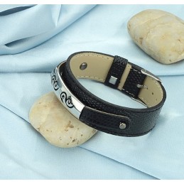 Bracelet Jonc En Cuir Titane Noir À Larges Variétés