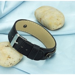 Bracelet Jonc En Cuir Titane Noir À Larges Variétés