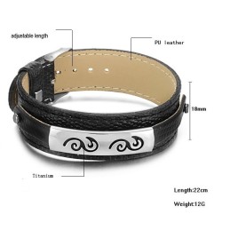 Bracelet Jonc En Cuir Titane Noir À Larges Variétés