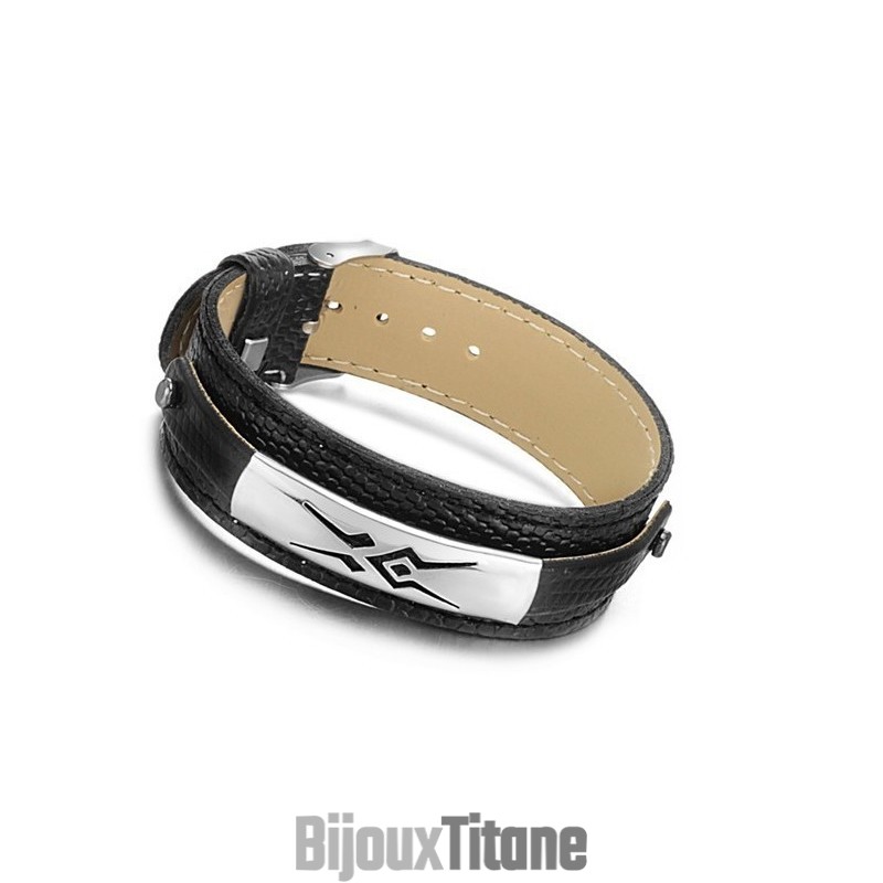 Bracelet En Cuir Titane Noir De Qualité Stable Bracelet En Cuir Titane Noir De Qualité Stable