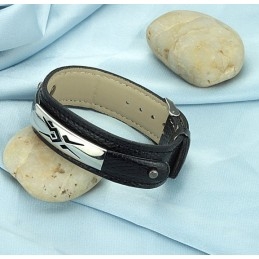 Bracelet En Cuir Titane Noir De Qualité Stable