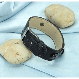 Bracelet En Cuir Titane Noir De Qualité Stable