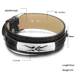 Bracelet En Cuir Titane Noir De Qualité Stable