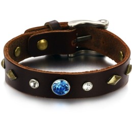Bracelet Jonc Rétro En Cuir Titane Avec Strass, Durable Et Résistant