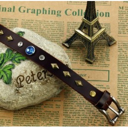 Bracelet Jonc Rétro En Cuir Titane Avec Strass, Durable Et Résistant
