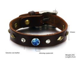 Bracelet Jonc Rétro En Cuir Titane Avec Strass, Durable Et Résistant