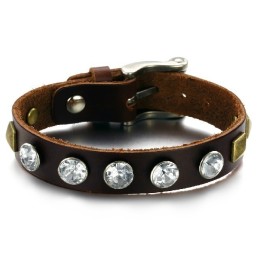 Bracelet Jonc Rétro En Cuir Titane De Haute Qualité Avec Strass