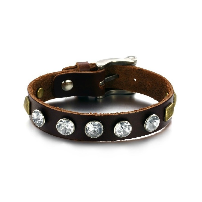 Bracelet Jonc Rétro En Cuir Titane De Haute Qualité Avec Strass
