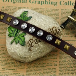 Bracelet Jonc Rétro En Cuir Titane De Haute Qualité Avec Strass