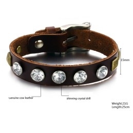 Bracelet Jonc Rétro En Cuir Titane De Haute Qualité Avec Strass