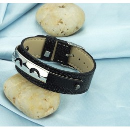 Bracelet En Cuir Titane Noir, Vendu Dans Le Monde Entier