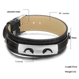 Bracelet En Cuir Titane Noir, Vendu Dans Le Monde Entier