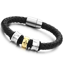 Bracelet Jonc En Cuir Et Titane De Forme Ronde, De Réputation Fiable