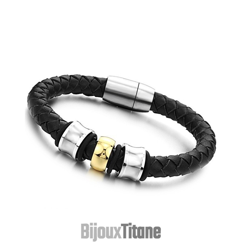 Bracelet Jonc En Cuir Et Titane De Forme Ronde, De Réputation Fiable