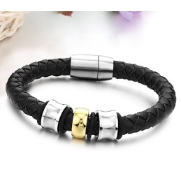 Bracelet Jonc En Cuir Et Titane De Forme Ronde, De Réputation Fiable