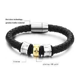 Bracelet Jonc En Cuir Et Titane De Forme Ronde, De Réputation Fiable