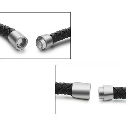 Bracelet Jonc En Cuir Et Titane De Forme Ronde, De Réputation Fiable