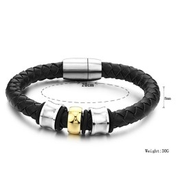 Bracelet Jonc En Cuir Et Titane De Forme Ronde, De Réputation Fiable