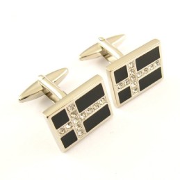 Boutons De Manchette En Titane Et Plaqué Ip Noir Avec Croix En Diamants