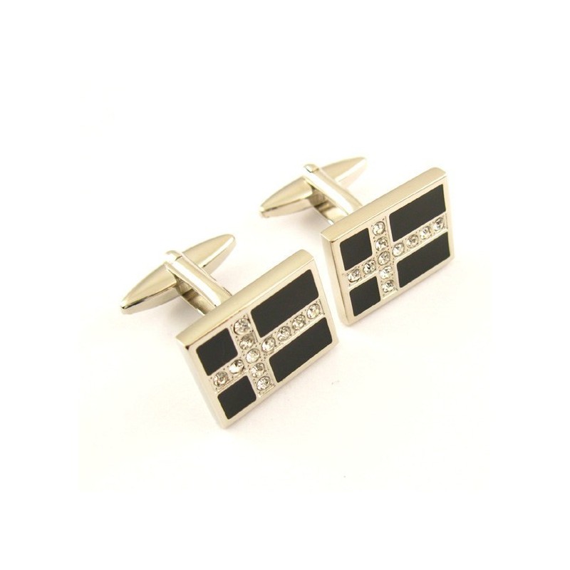 Boutons De Manchette En Titane Et Plaqué Ip Noir Avec Croix En Diamants Boutons De Manchette En Titane Et Plaqué Ip Noir Avec Croix En Diamants