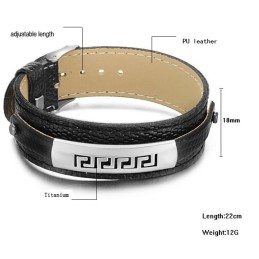 Bracelet En Cuir Titane Noir De Qualité Supérieure