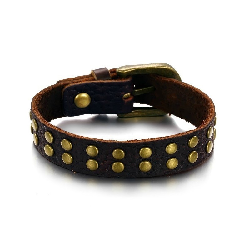 Bracelet Jonc Rétro En Cuir Et Titane De Qualité Fiable