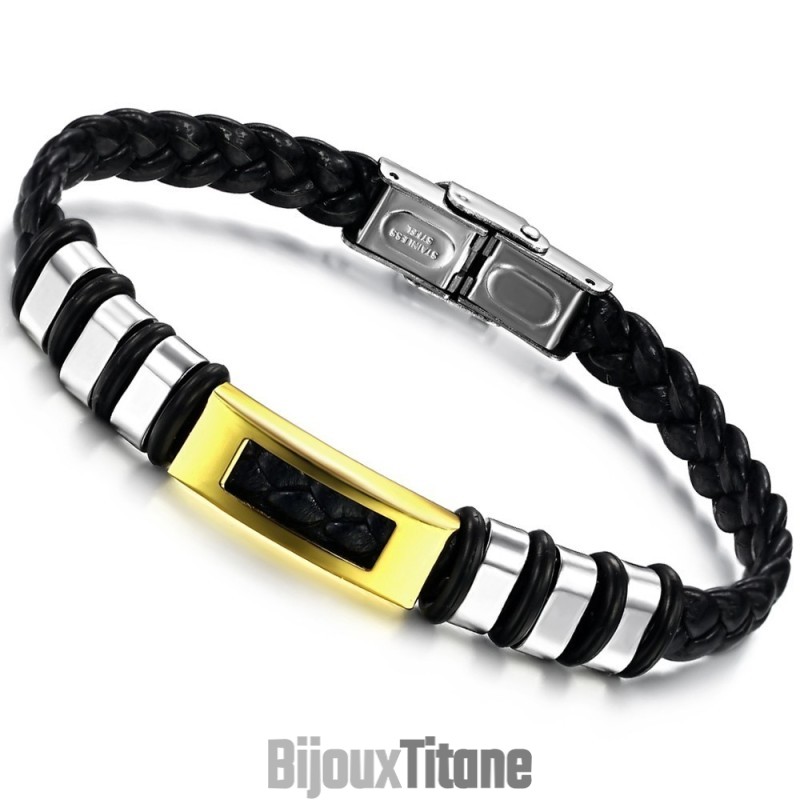 Bracelet En Cuir Et Titane De Qualité Stable Bracelet En Cuir Et Titane De Qualité Stable