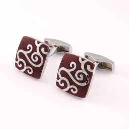 Boutons De Manchette En Titane Vermillon Avec Motifs Sculptés Classiques En Argent