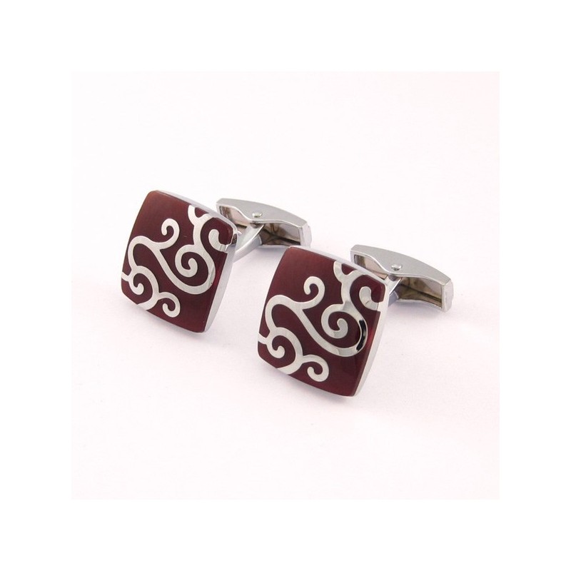 Boutons De Manchette En Titane Vermillon Avec Motifs Sculptés Classiques En Argent Boutons De Manchette En Titane Vermillon Avec Motifs Sculptés Classiques En Argent