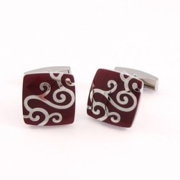 Boutons De Manchette En Titane Vermillon Avec Motifs Sculptés Classiques En Argent