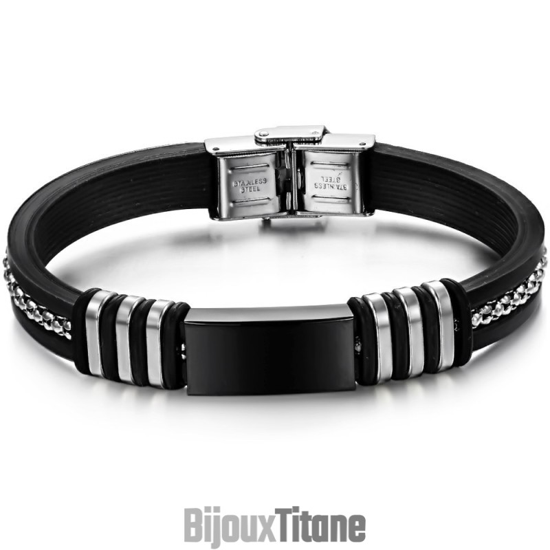 Bracelet Jonc En Silicone Et Titane Noir Durable Bracelet Jonc En Silicone Et Titane Noir Durable