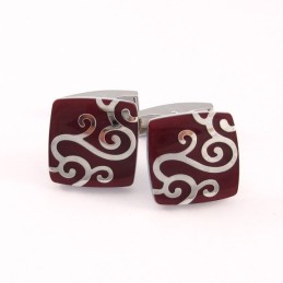 Boutons De Manchette En Titane Vermillon Avec Motifs Sculptés Classiques En Argent