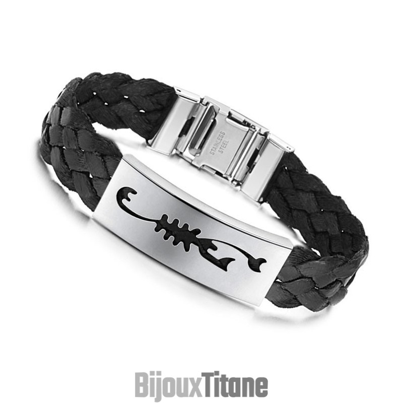 Bracelet Jonc En Cuir Titane Scorpion Pour Homme, Facile À Utiliser