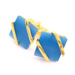 Boutons De Manchette En Titane Et Plaqué Or Avec Agate Bleu Ciel