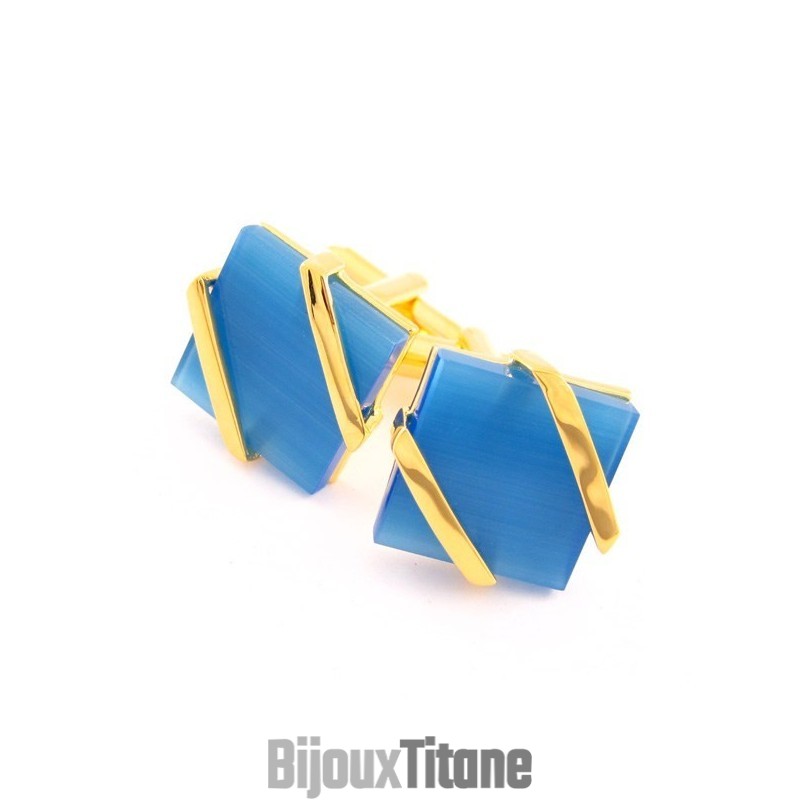 Boutons De Manchette En Titane Et Plaqué Or Avec Agate Bleu Ciel Boutons De Manchette En Titane Et Plaqué Or Avec Agate Bleu Ciel