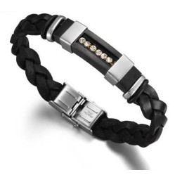 Bracelet En Cuir Titane Noir Pour Homme, De Réputation Fiable