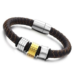 Bracelet Jonc En Cuir Titane Marron Pour Homme, Qualité Et Quantité Garanties