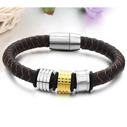 Bracelet Jonc En Cuir Titane Marron Pour Homme, Qualité Et Quantité Garanties