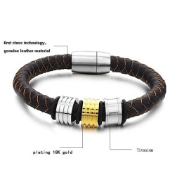 Bracelet Jonc En Cuir Titane Marron Pour Homme, Qualité Et Quantité Garanties