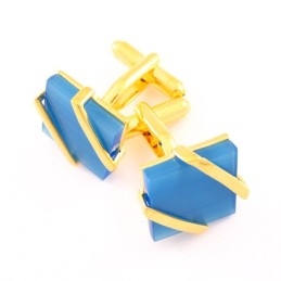 Boutons De Manchette En Titane Et Plaqué Or Avec Agate Bleu Ciel
