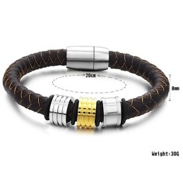 Bracelet Jonc En Cuir Titane Marron Pour Homme, Qualité Et Quantité Garanties