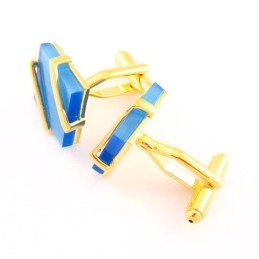 Boutons De Manchette En Titane Et Plaqué Or Avec Agate Bleu Ciel