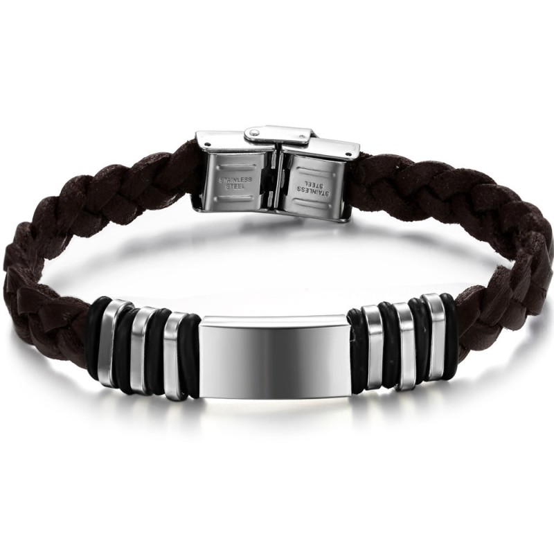 Bracelet En Cuir Titane Marron De Qualité Fiable