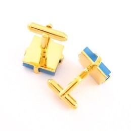 Boutons De Manchette En Titane Et Plaqué Or Avec Agate Bleu Ciel