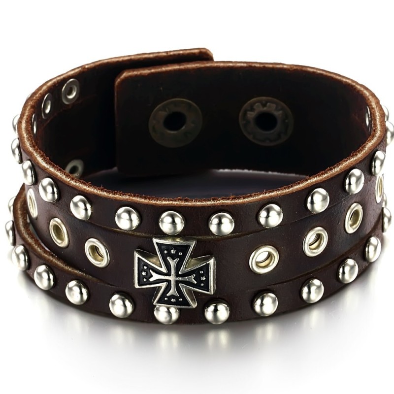 Bracelet Jonc En Cuir Titane Croisé De Haute Qualité Bracelet Jonc En Cuir Titane Croisé De Haute Qualité