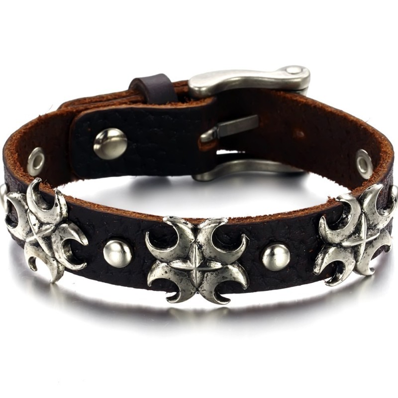 Le Bracelet En Cuir Titane Avec Croix De La Reine De La Qualité Le Bracelet En Cuir Titane Avec Croix De La Reine De La Qualité