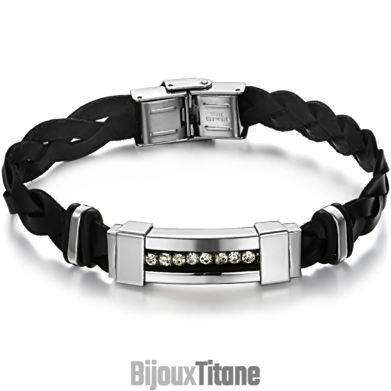Bracelet En Cuir Titane Avec Strass, Vendu Dans Le Monde Entier