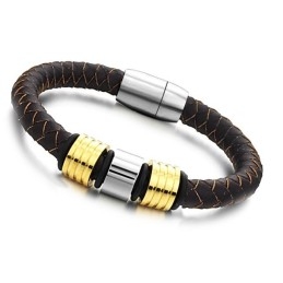 Bracelet En Cuir Titane Marron Pour Homme D'Excellente Qualité