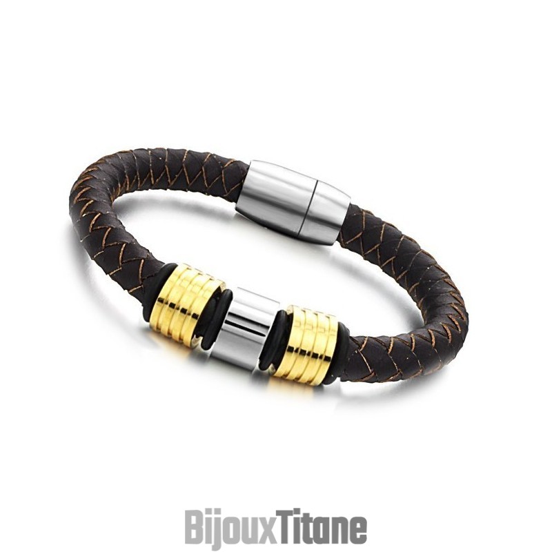 Bracelet En Cuir Titane Marron Pour Homme D'Excellente Qualité Bracelet En Cuir Titane Marron Pour Homme D'Excellente Qualité